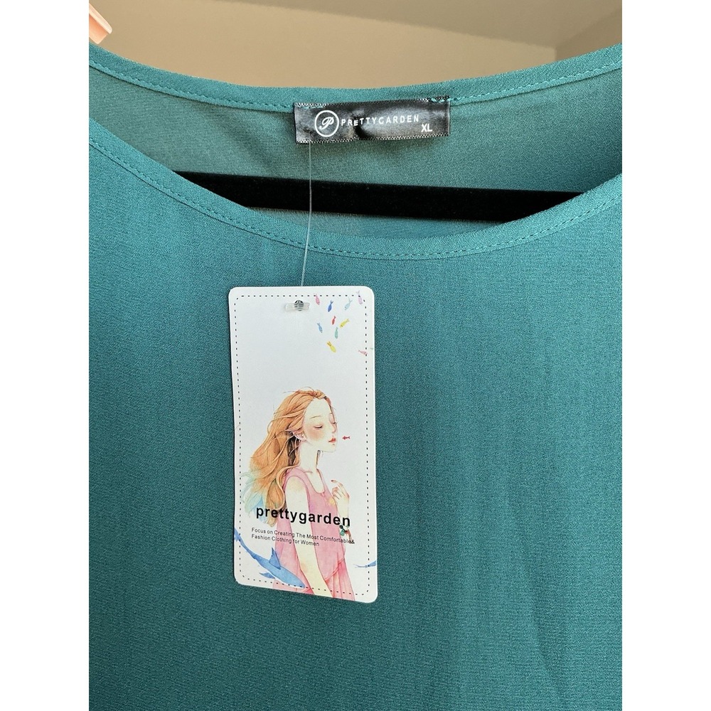 High-Low Ruffle Sleeve Tunic Top - Teal - Picture 9 of 14